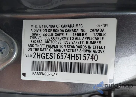 2004 Honda Civic Lx from USA, damaged, VIN 2HGES16574H615740